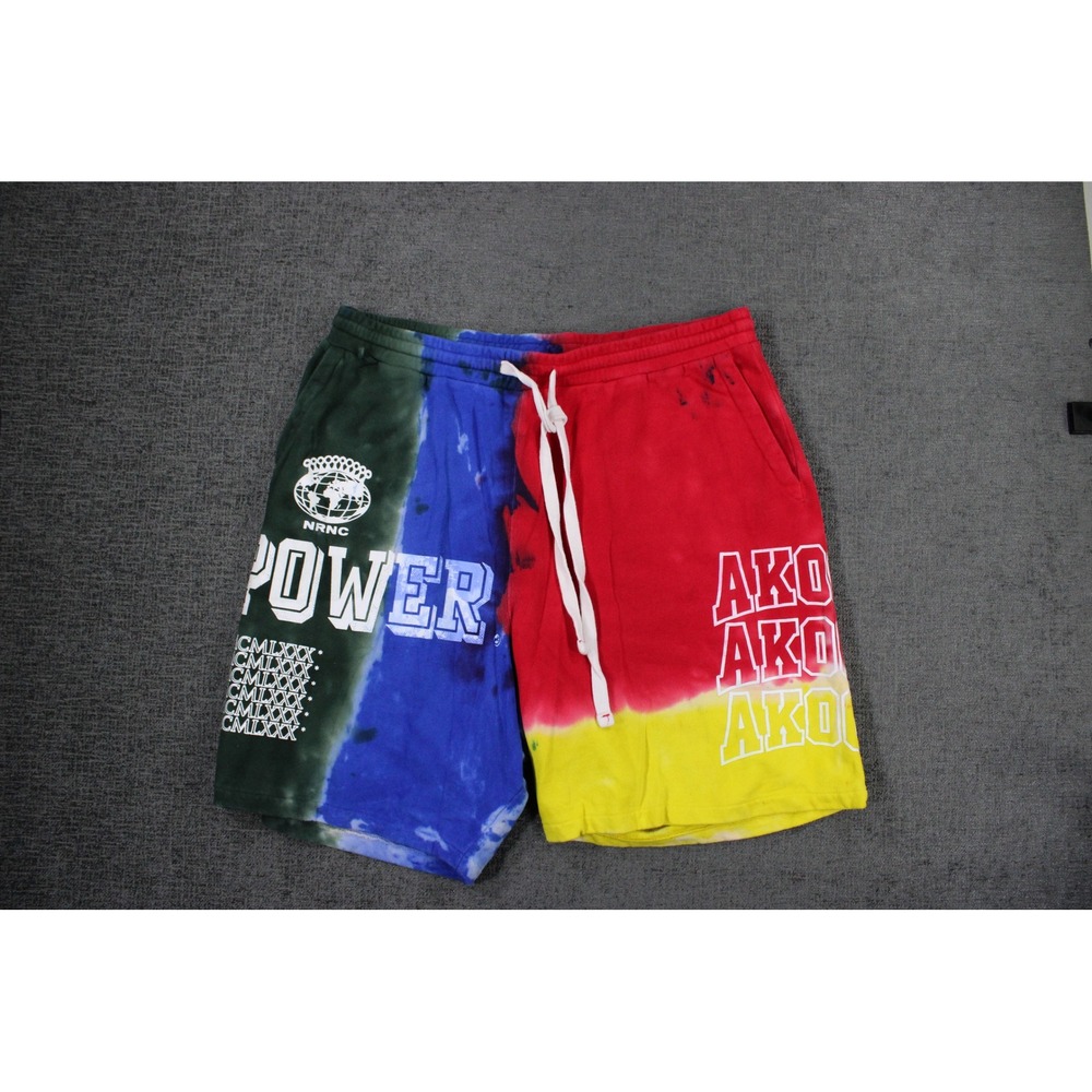 AKOO Mens Tie Dye Sweat Shorts XL Red Blue Green Power Graphic Cotton Drawstring